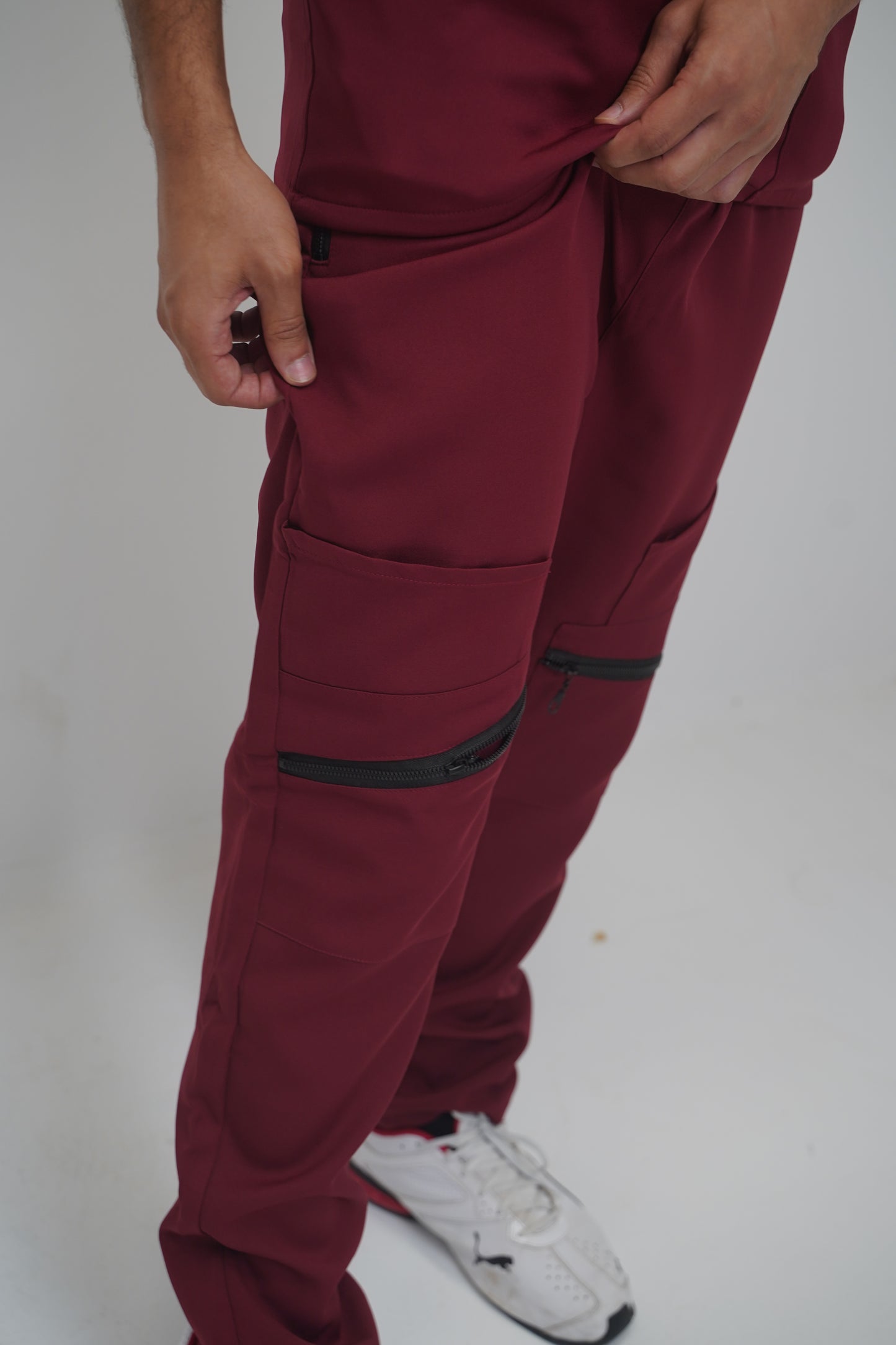 unparalleled scrub in light burgundy